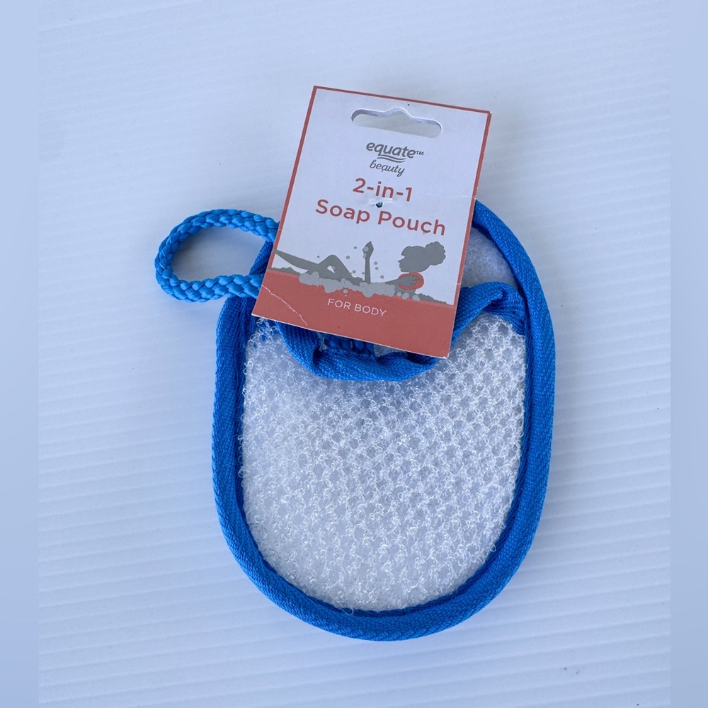 Equate Beauty 2-in-1 Soap Pouch Bath Sponge Exfoliating Body Scrubber NEW